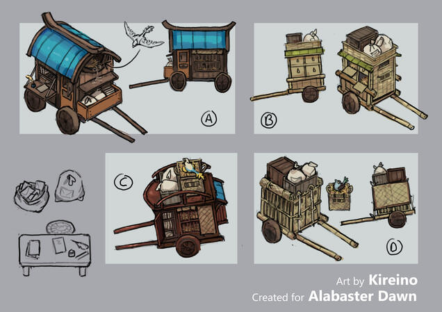 Concept Art for Alabaster Dawn | Pigeon Carrier Wagon Concept Art for Alabaster Dawn | Pigeon Carrier Wagon